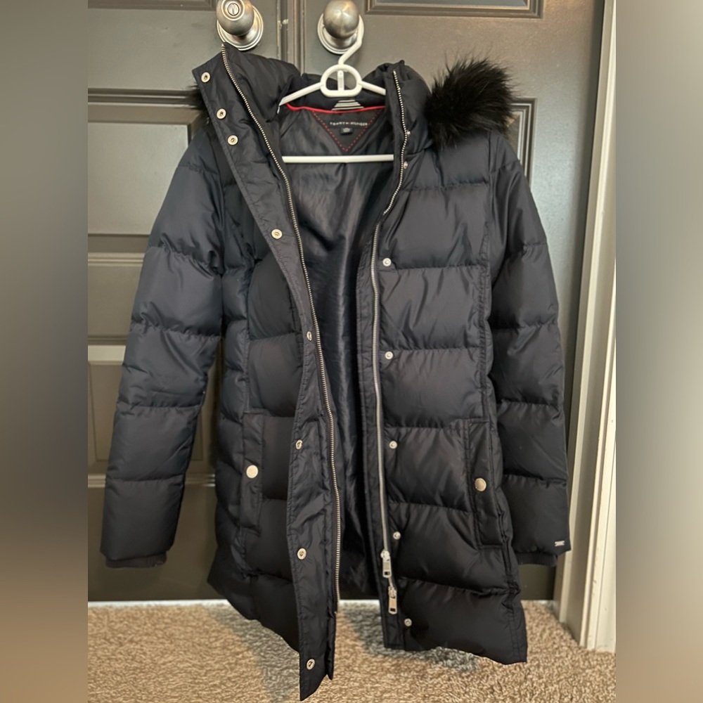 Navy Blue Tommy Hilfiger Coat with Fur hood